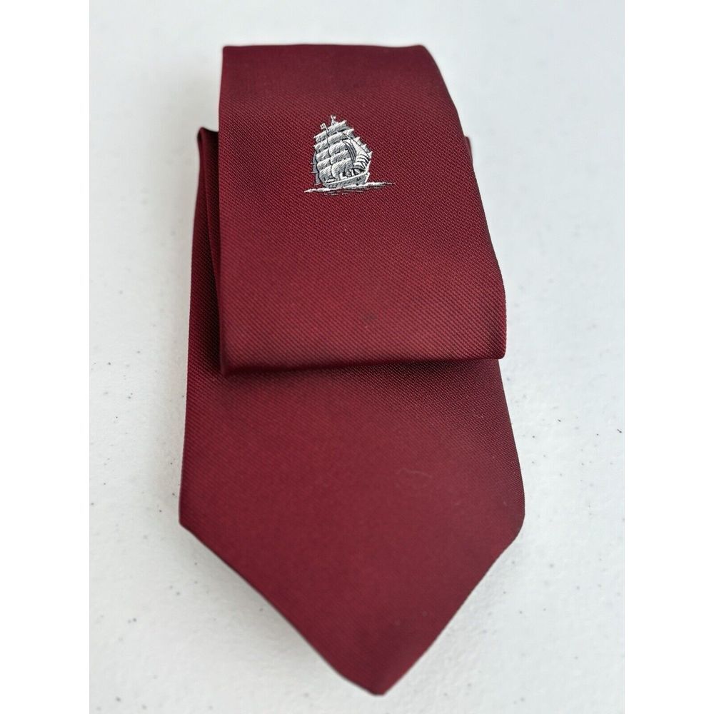 Trimingham's Bermuda Men's‎ Vintage Short Maroon Embroidered Large Ships Tie